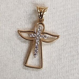 Gold Angel Pendant with Silver Accents